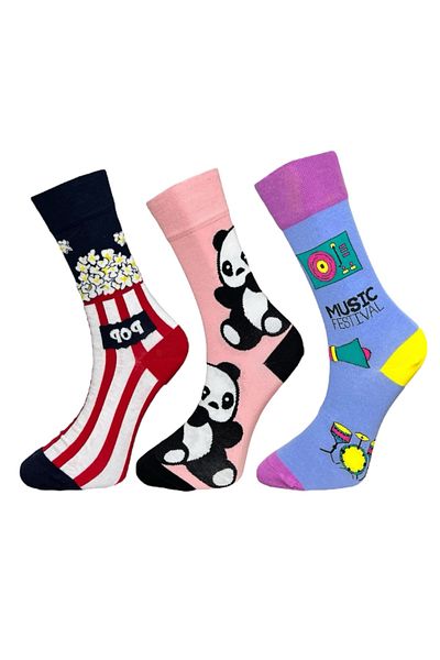 Mevo 3-Piece Unisex Flexible Moisturizing Cotton Colorful and Patterned Socks