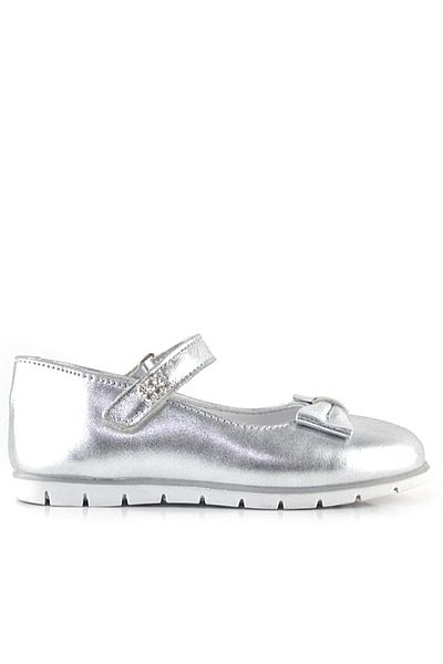 Rakerplus Balerini pentru fete din piele naturală Silver Stone Velcro