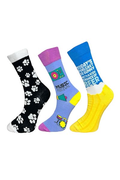 Mevo 3-Piece Unisex Flexible Moisturizing Cotton Colorful and Patterned Socks