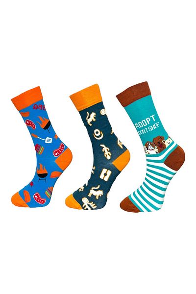 Mevo 3-Piece Unisex Flexible Moisturizing Cotton Colorful and Patterned Socks