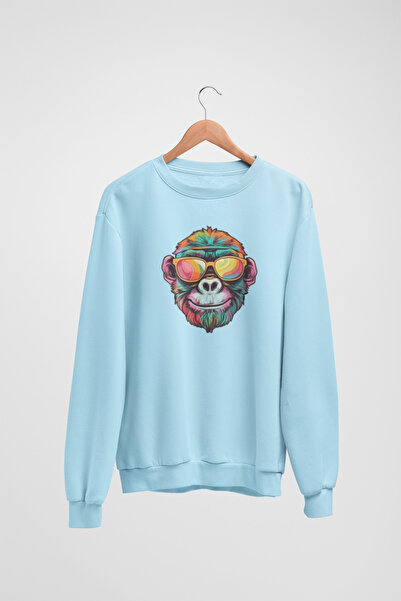 Butik Unisex Long Sleeve Colorful, Gogged Gorilla Transfer Printed Crew Neck ...