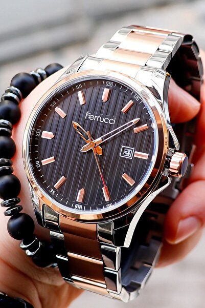 Ferrucci Rose Copper White Black Dial Men's Metalic Steel Calendar Wristwatch 178038