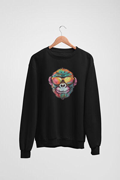 Butik Unisex Long Sleeve Colorful, Gogged Gorilla Transfer Printed Crew Neck ...