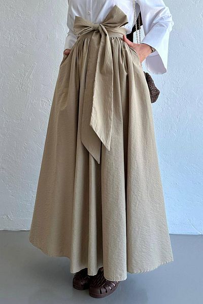 MELEK ARAZ Μπεζ Linda Belted Maxi φούστα