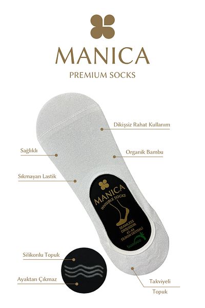 MANICA Ανδρικές κάλτσες μπαμπού μπαλαρίνας 4 ζευγάρια - Λευκές