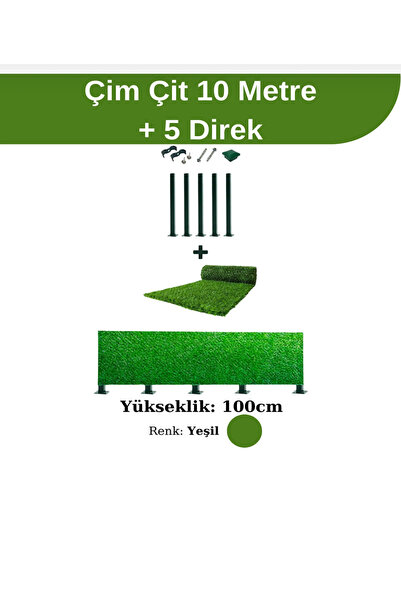 Hat Tel Çit 100 cm x 15 metre çim çit bahçe çiti çimli çit 7 adet direk set
