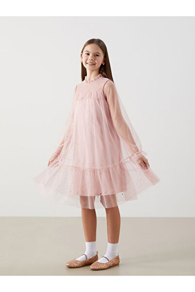 LC Waikiki Rmz Gi̇yi̇m Farkiyla Zero Roba Collar Sparkling Girls' Dress