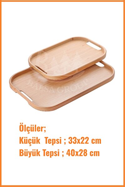 EZMK EV GEREÇLERİ İkili Bambu Tepsi, Çay Kahve Sunum Tepsisi, 40x28 ve 33x22 cm