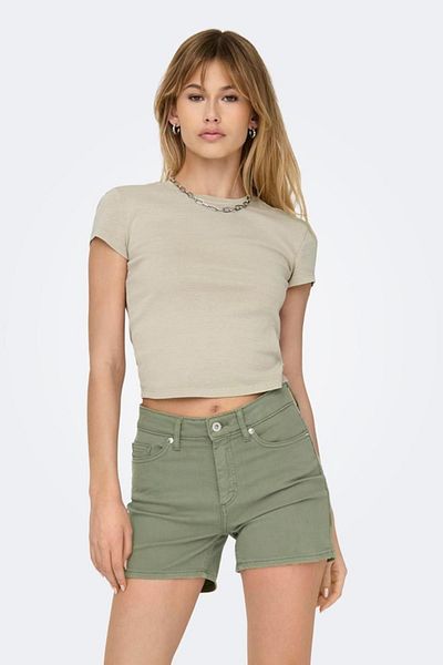 ONLY ONLELINA S/S TOP_SCURT CU GÂTUL O-NECK JRS NOOS AÇIK BEJ