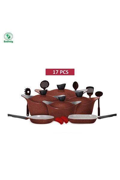 badreig LAHOYA CERAMIC COATED COOKWARE SET 17 PCS (RED)  |Made in Saudi