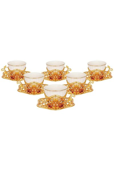 KT HOME Cup Turkish Coffee Set Set Presentation Elisa Turkish Arabic Coffee Set Metal Coffee Cup 6 Pieces Gold