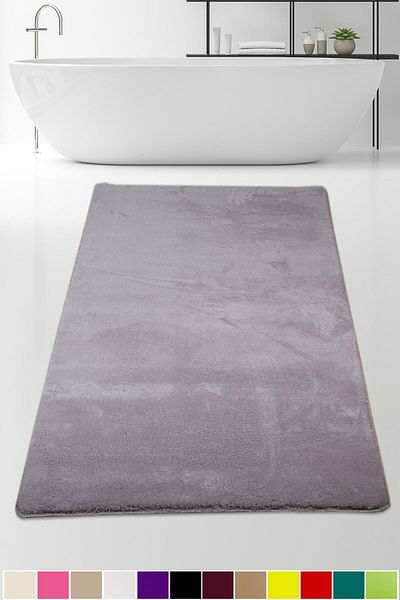 Dokumacıoğlu Elite Grey Soft βελούδινο χαλάκι μπάνιου - 80x150 cm μεγάλο χαλί με αντιολισθητική βάση