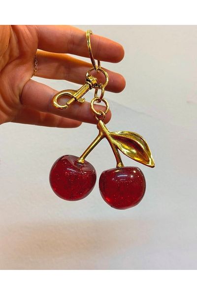 mibrillo Charm pentru geantă Golden Red Cherry - Accesoriu pentru geantă