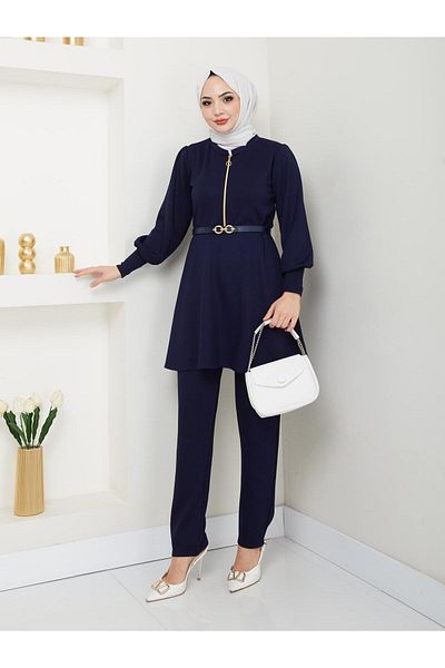 Moda Krash Zipper Detail Modal Trend Set with Belt