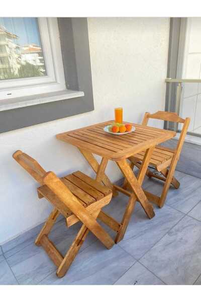 Genel Markalar Ahşap Katlanır Bahçe Balkon Masa Sandalye Takımı - 2 Kişilik P...