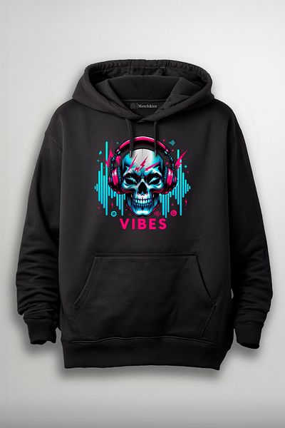 Merch&ice Hanorac unisex cu imprimeu Vibes Skull Music