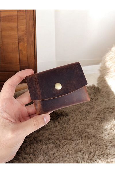 TeriArte Genuine Leather Card Holder, Real Leather Minimal Card Holder, Single Snap Card Holder, Unisex Card Holder