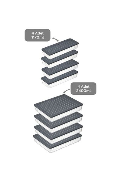 SAVLAR 8-Piece Anthracite Refrigerator - Microwave Storage Container, 4X2400Ml and 4X1170Ml