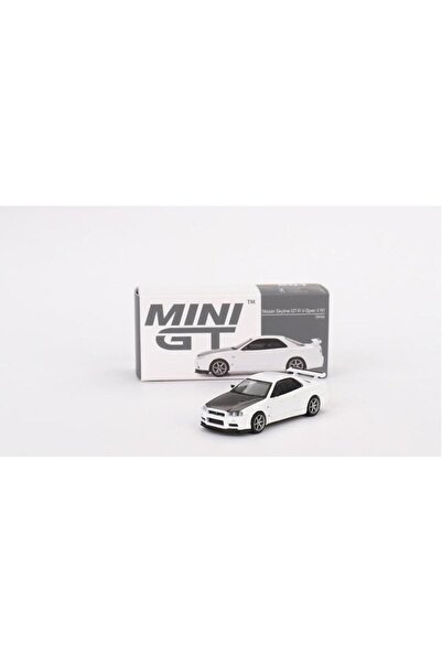 mini gt 501 Nissan Skyline GT-R (R34) V-Spec II N1 White RHD Model Araba