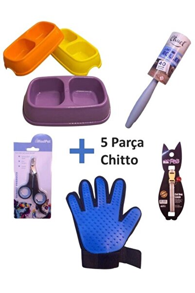 Genel Markalar Kedi Bakım Seti ** Eldiven Tırnak Makası Mama Kabı Rulo Tüy Toplama Ve Tasma