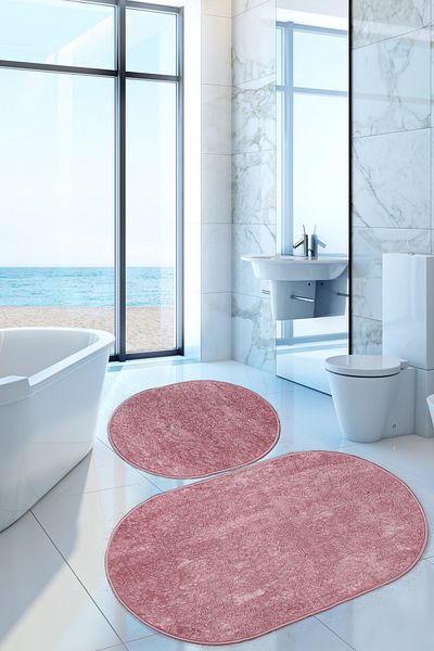 Dokumacıoğlu Nova Powder Oval 60x100 + 50x60 cm Σετ 2 πατάκια μπάνιου με αντιολισθητική βάση που πλένεται