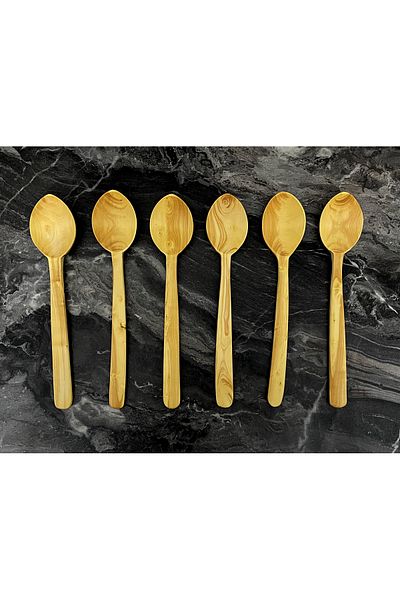 Kitchen Mania Set of 6 25 cm Boxwood Spoons - Wooden Spoon Serving Utensils - Wooden Wooden Spoon