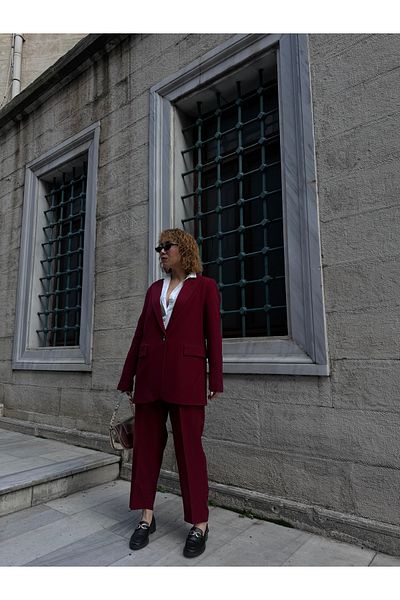Bak'ap Pantaloni cu curea de morcovi și blazer căptușit - Set de costum din 2 piese