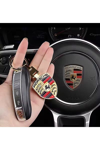 RoseTR Porsche Metaal Gold Premium Keychain - Compatible with Cayman Cayenne Panamera