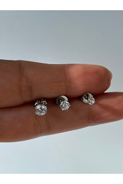 kurukafagift Tektaş  Zirkon Taşlı Çelik  3'lü Set Küpe