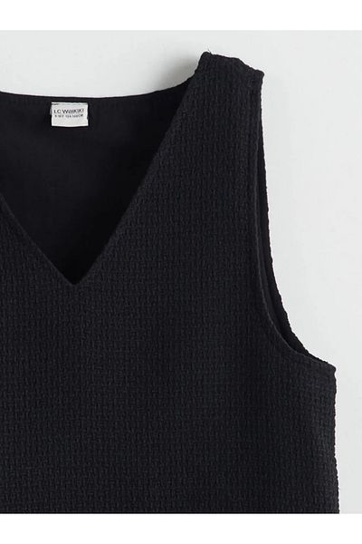 LC Waikiki Lcw Kids Black V-Neck Girl's Dress