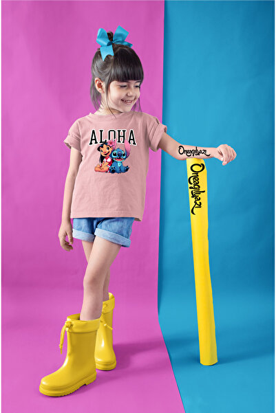 oneagılyazı Тениска с с принт Aloha за момичета с уголемен
