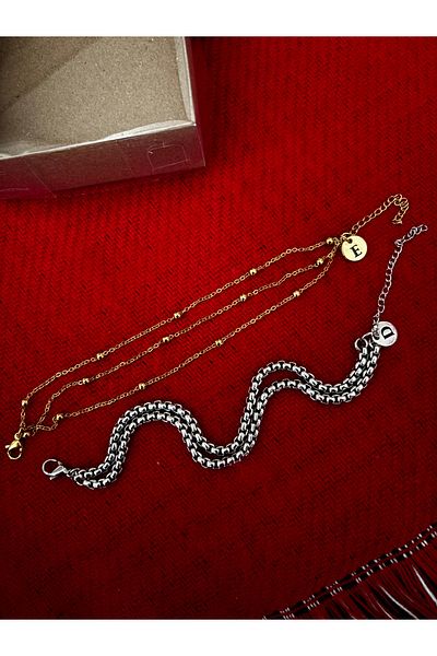 derokas Special for February 14 Valentine's Day Double Letter Lover Steel Tarnish-Free Elegant Stylish Set of 2 Bracelet