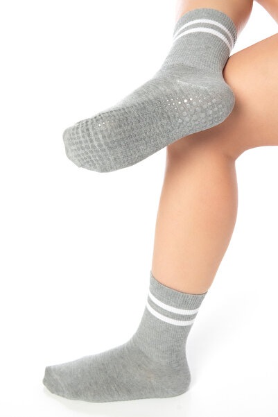 SAYSEZ Bamboo Women's Anti-Slip Sole Silicone Print Pilates Yoga Fitness Dance Activity Gray Tennis Sock