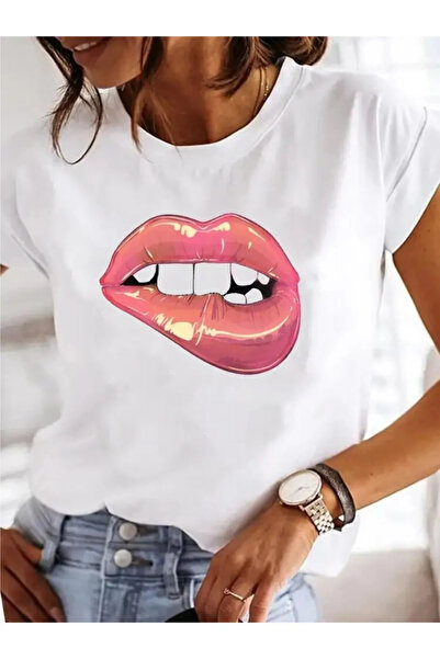 FECCY Tricou de damă din bumbac cu imprimeu cu model dragoste