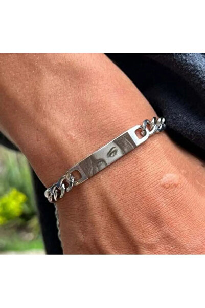 Doğaltaş Kişiye Özel Tasarım Lazer Işleme Resimli Hediyelik Tek Çelik Gümüş B...