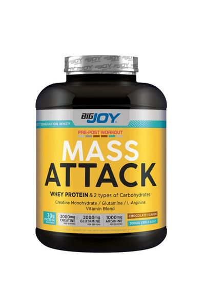 Bigjoy Sports Mass-ATTACK 3000gr Chocolate Whey Protein - 54.42gr Carb, 3gr Creatine, 2gr Glutamine