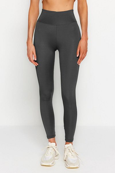 Trendyol Collection Dunkle anthrazitfarbene Push-up-Sportleggings in voller Länge aus Strick TWOAW21TA0030