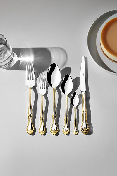 Nehir Lalezar Gold Plain 6 Person 36 Piece Fork Spoon Knife Set