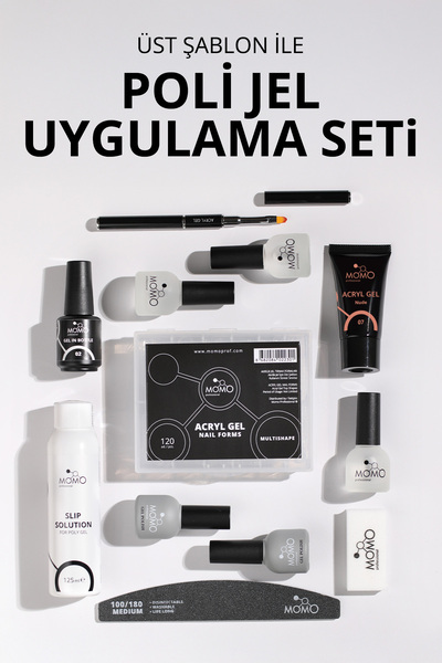 MOMO professional Üst Şablon ve Poli Jel ile Uygulama Seti, Protez Tırnak Mal...