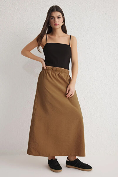 Trendyol Collection Ανοιχτό καφέ Modal Midi Φούστα με φούστα TWOSS25ET00054