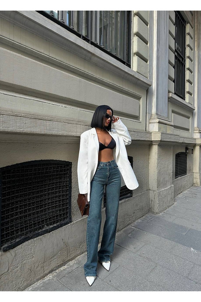 HLT JEANS Tint Yeşili Kadın Wide Leg Jean Yüksek Bel Palazzo Likralı Esnek Kot Pantolon JESSİCA-2045