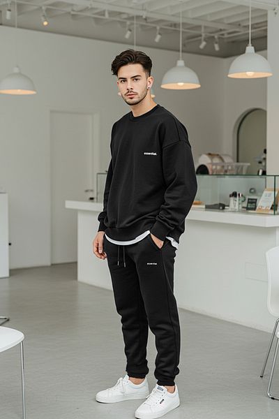 Trendyol Collection Σετ φούτερ και φούτερ με στάμπα σε μαύρο χρώμα - TMNAW24EM00004