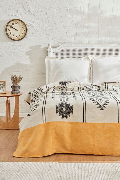 Karaca Home Raya Single Cotton Blanket Mustard