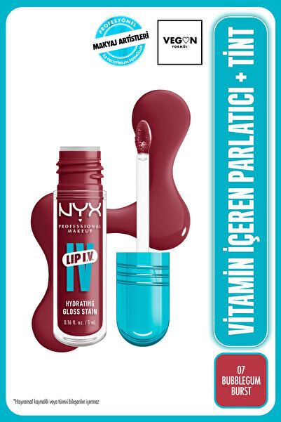 NYX Professional Makeup LIP I.V. Vitamin İçeren Parlatıcı + Tint - 07 Bubbleg...