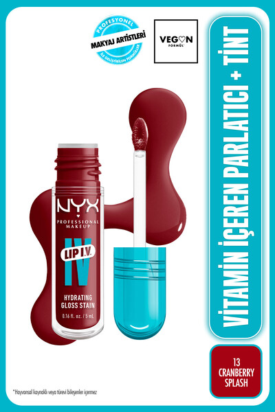 NYX Professional Makeup LIP I.V. Vitamin İçeren Parlatıcı + Tint - 13 Cranber...