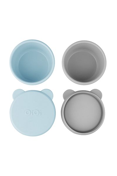 OiOi Mini Bowl with Silicone Lid 2-Pack Mini Bites - Mineral Blue / Powder Gray