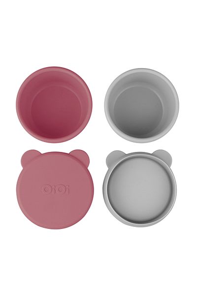 OiOi 2-Pack Mini Bites - Velvet Rose / Powder Grey, Mini Bowl with Silicone Lid