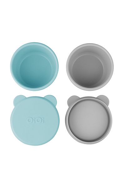 OiOi Aqua Green / Powder Gray 2-Piece Mini Bites Bowl with Silicone Lid