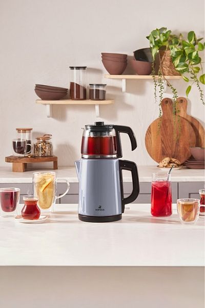 Karaca Tea Glass 2 In 1 Steel Tea Machine And Kettle Ocean Wave