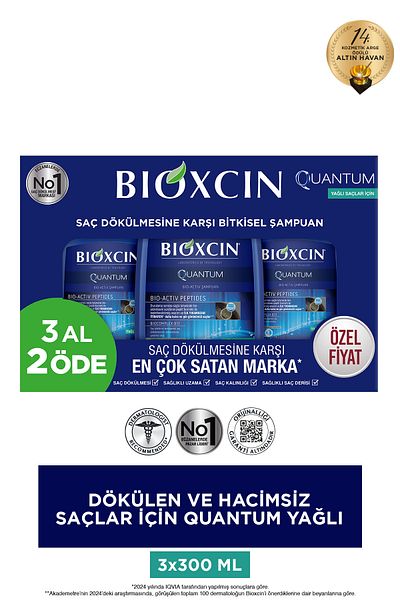 Bioxcin Kvantový šampon Koupit 3 Zaplaťte 2 pro mastné vlasy 3x300 ml - Šampon pro vypadávání vlasů pro jemné vlasy